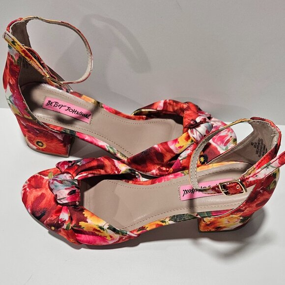 Betsey Johnson Floral Block Heel Dress Heels Women’s 6.5 Ankle Strap - Picture 8 of 11